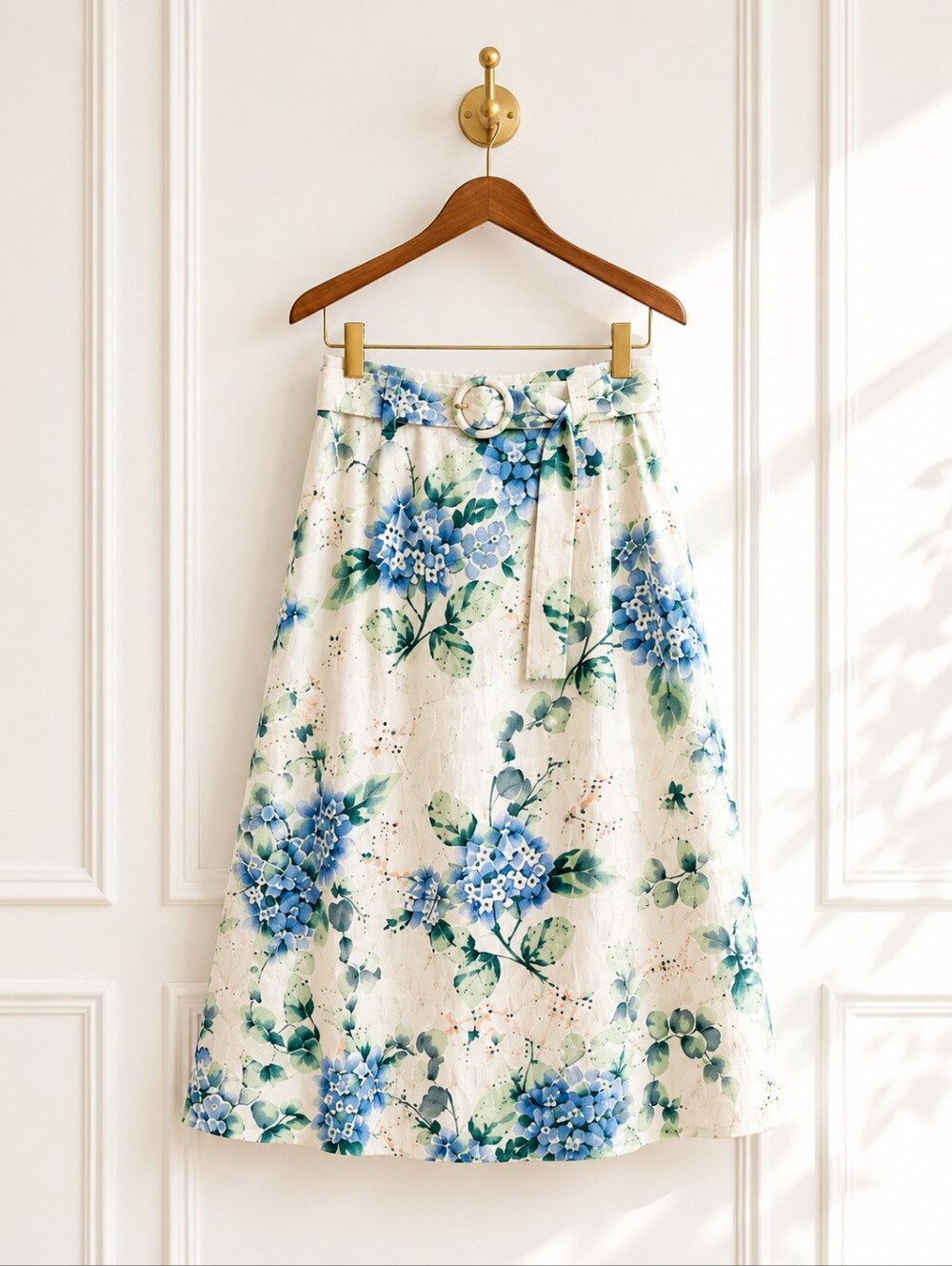 Lauren Conrad | Blue Hydrangea Floral Linen Blend A-Line Midi Skirt | Size Large - Picture 5 of 8